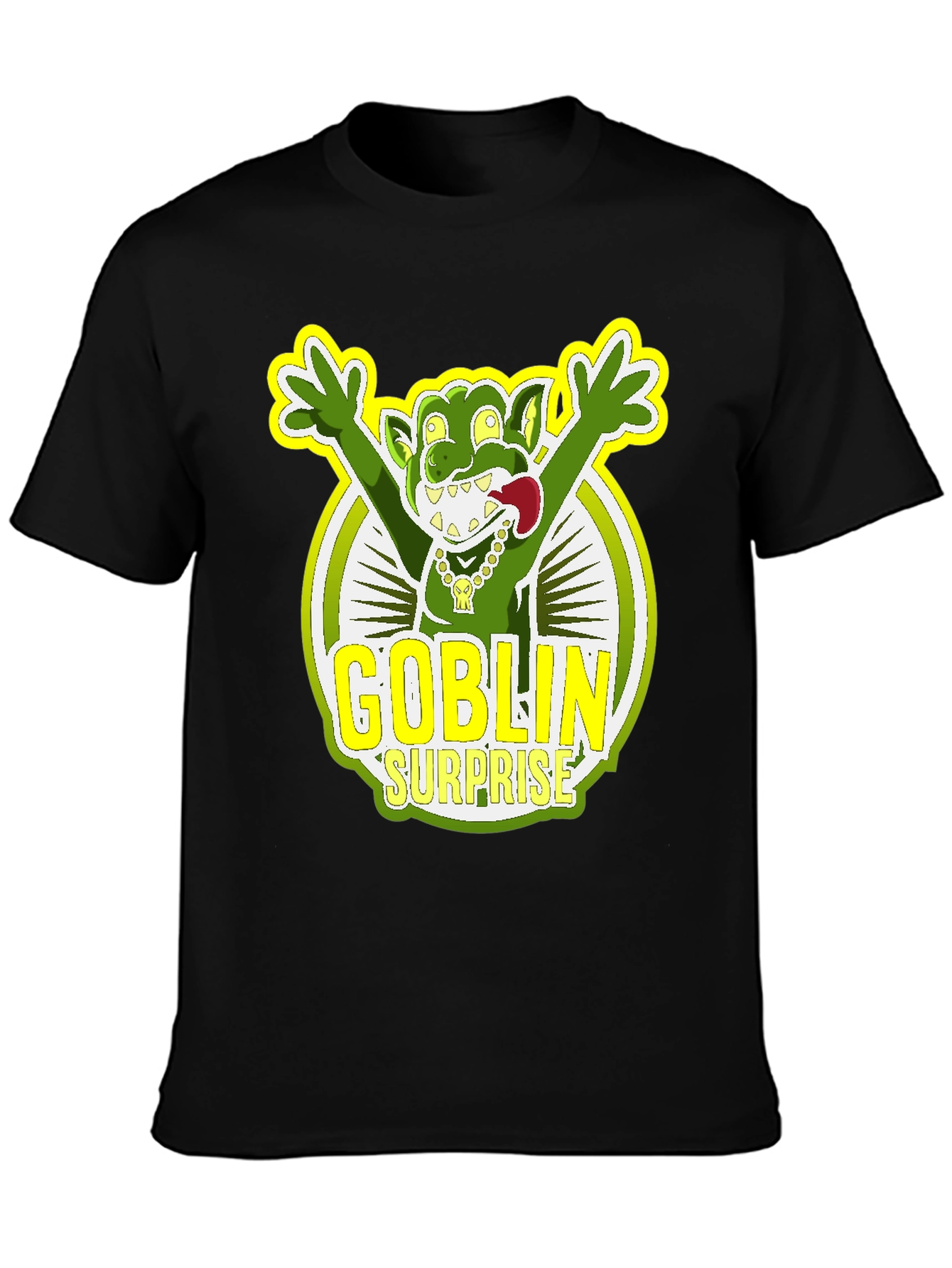 Goblin Surprise Graphic Tee - Black Crew Neck T-Shirt