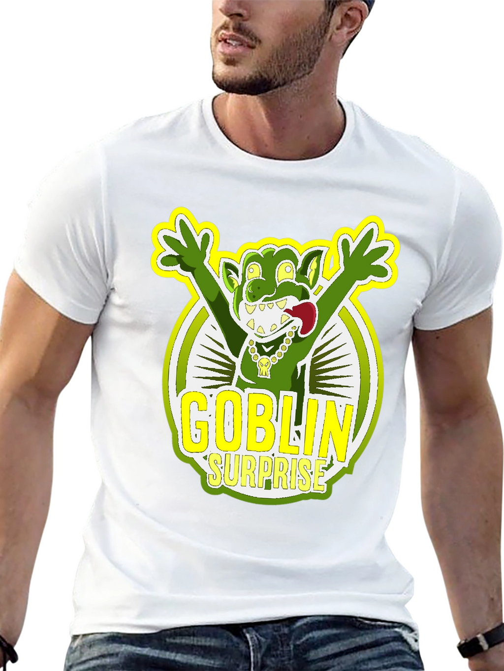 Goblin Surprise Graphic Tee - Black Crew Neck T-Shirt