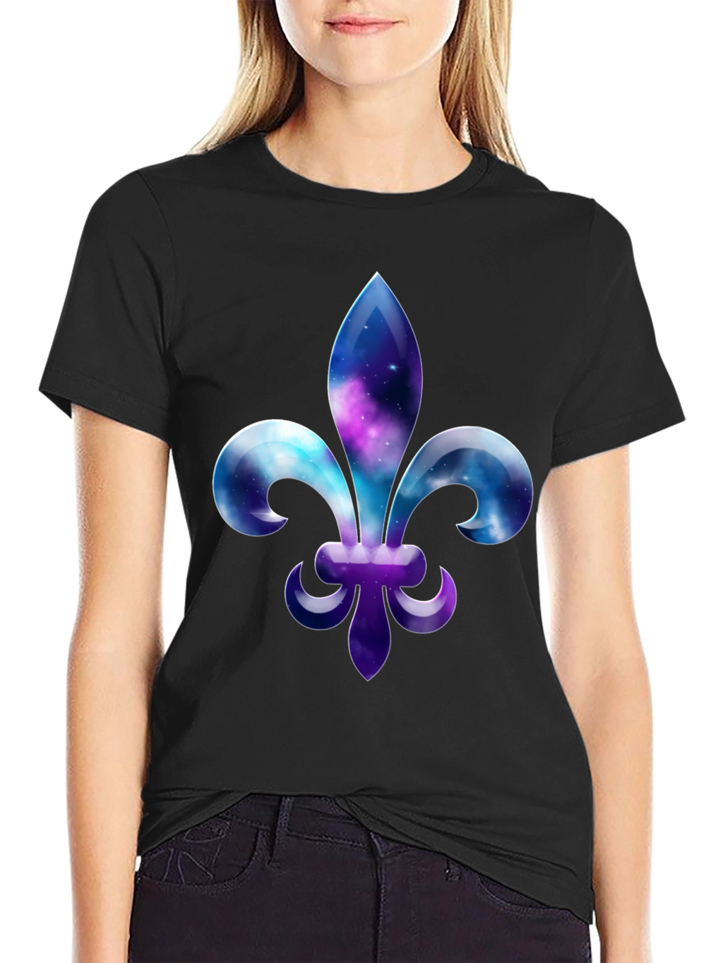 Galaxy Fleur-de-lis Graphic Tee - Stylish Mens Black T-Shirt