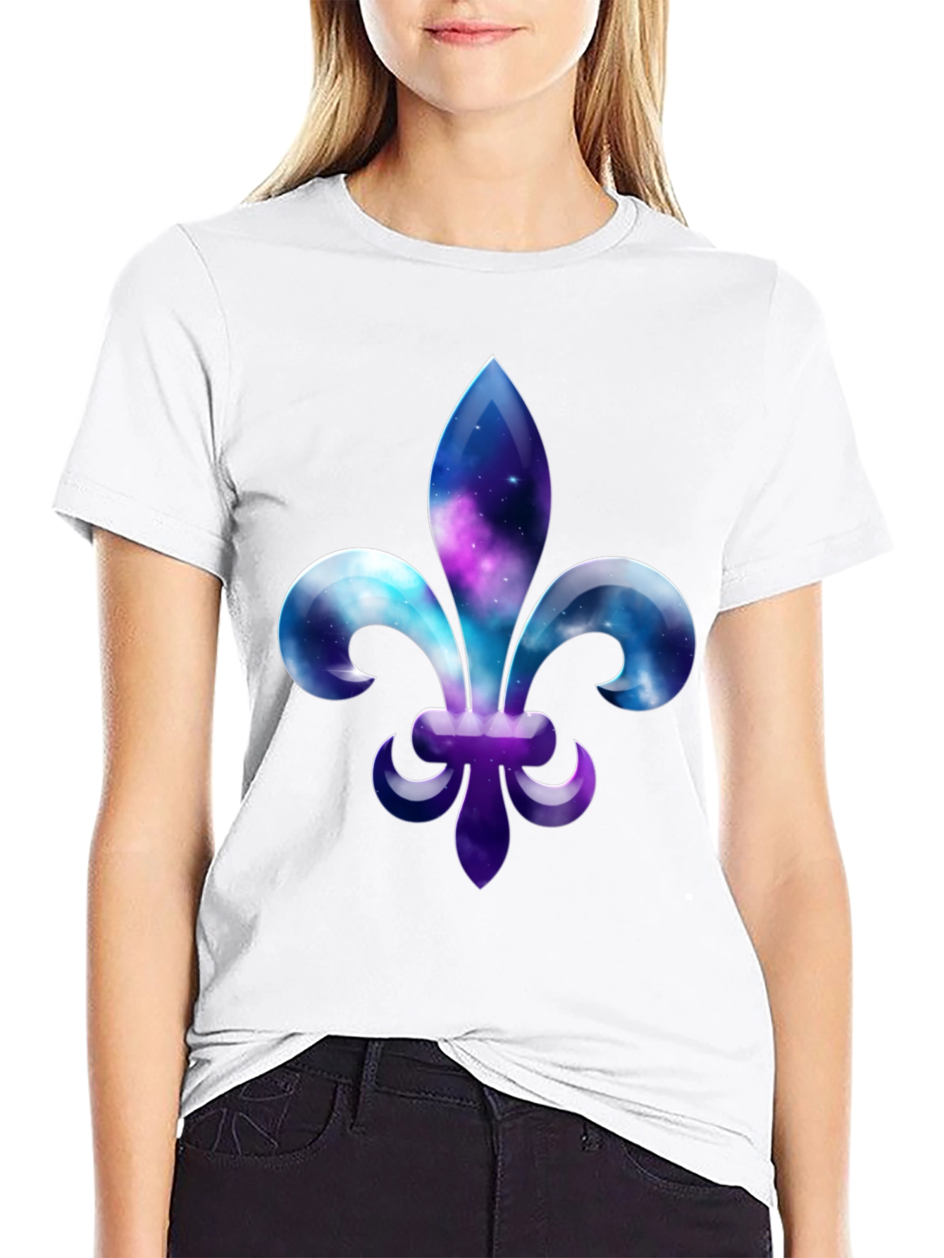 Galaxy Fleur-de-lis Graphic Tee - Stylish Mens Black T-Shirt