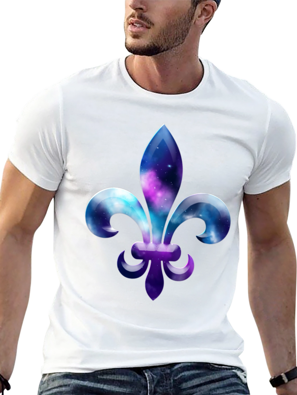 Galaxy Fleur-de-lis Graphic Tee - Stylish Mens Black T-Shirt