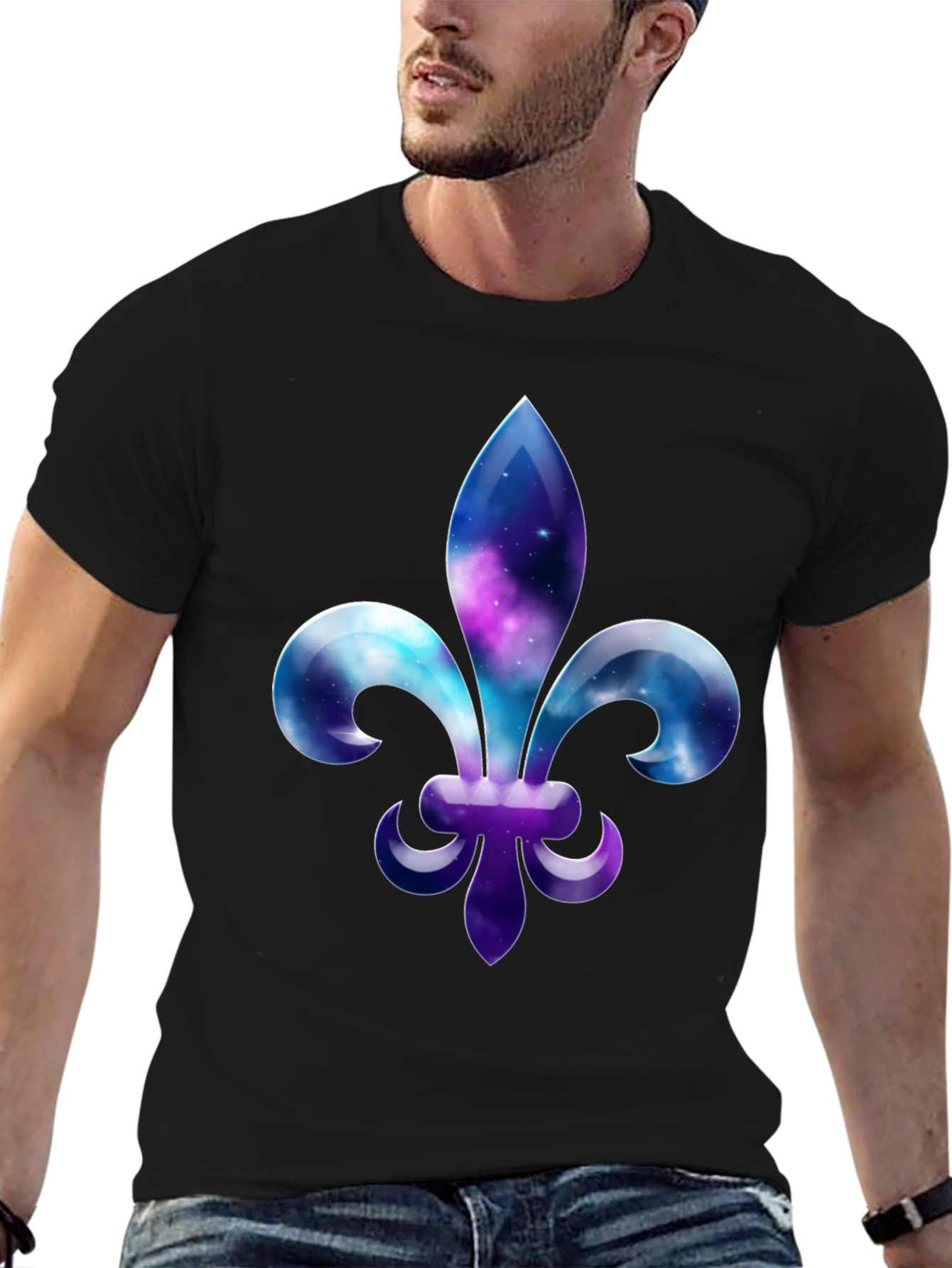 Galaxy Fleur-de-lis Graphic Tee - Stylish Mens Black T-Shirt