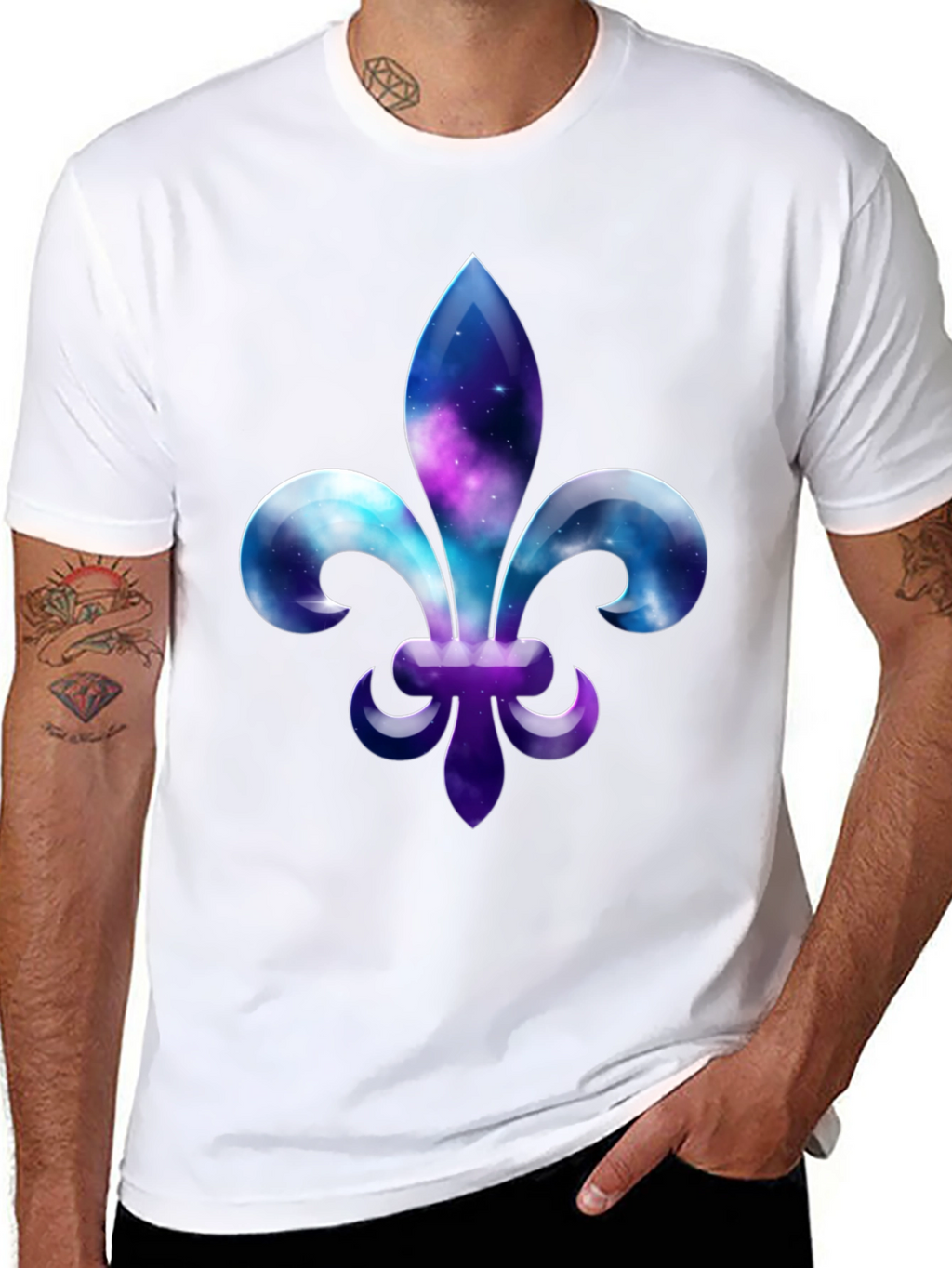 Galaxy Fleur-de-lis Graphic Tee - Stylish Mens Black T-Shirt