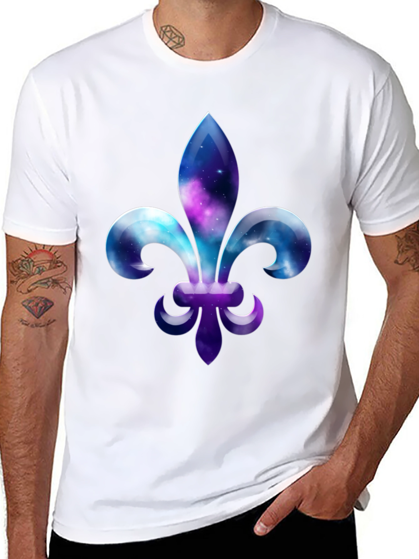 Galaxy Fleur-de-lis Graphic Tee - Stylish Mens Black T-Shirt