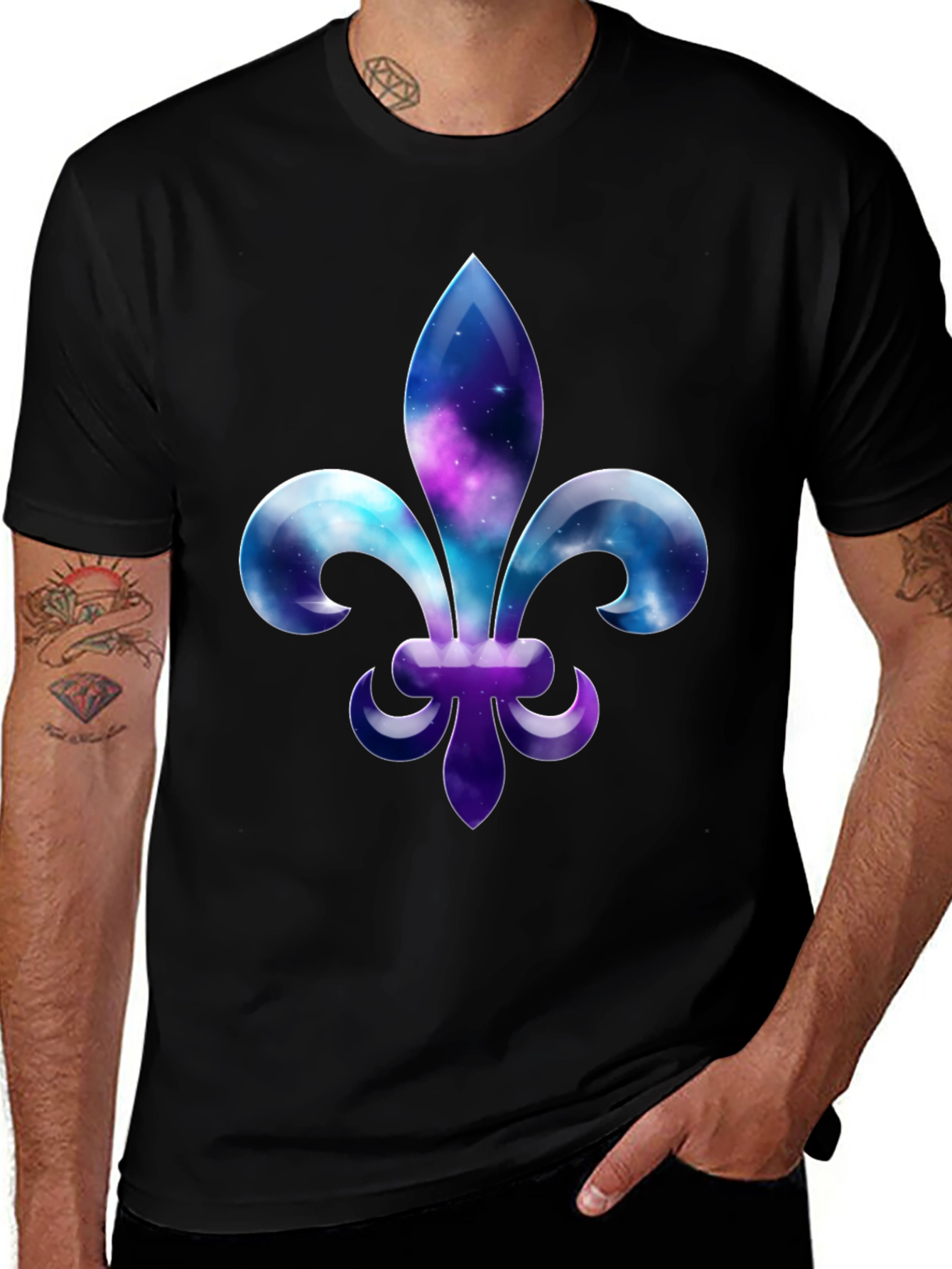 Galaxy Fleur-de-lis Graphic Tee - Stylish Mens Black T-Shirt