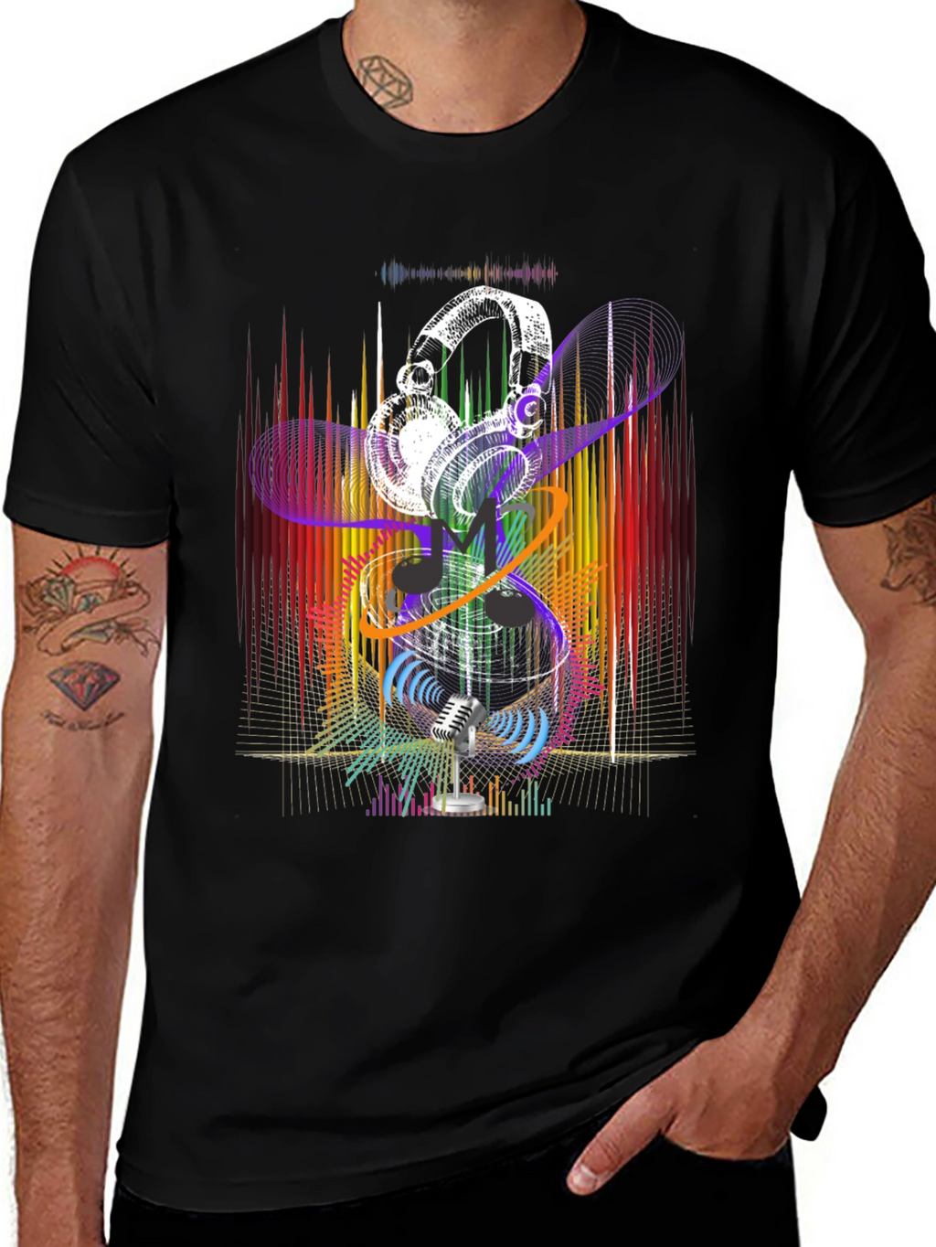 Retro Music Graphic T-Shirt - Headphones & Microphone