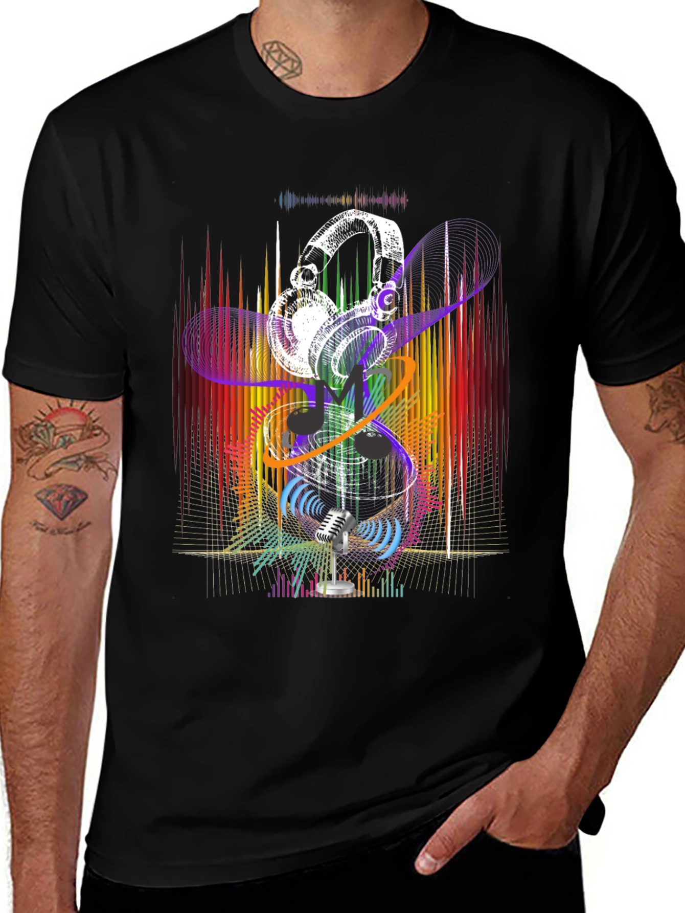 Retro Music Graphic T-Shirt - Headphones & Microphone