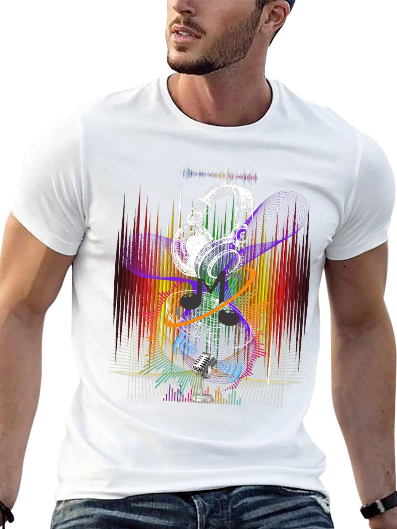 Retro Music Graphic T-Shirt - Headphones & Microphone