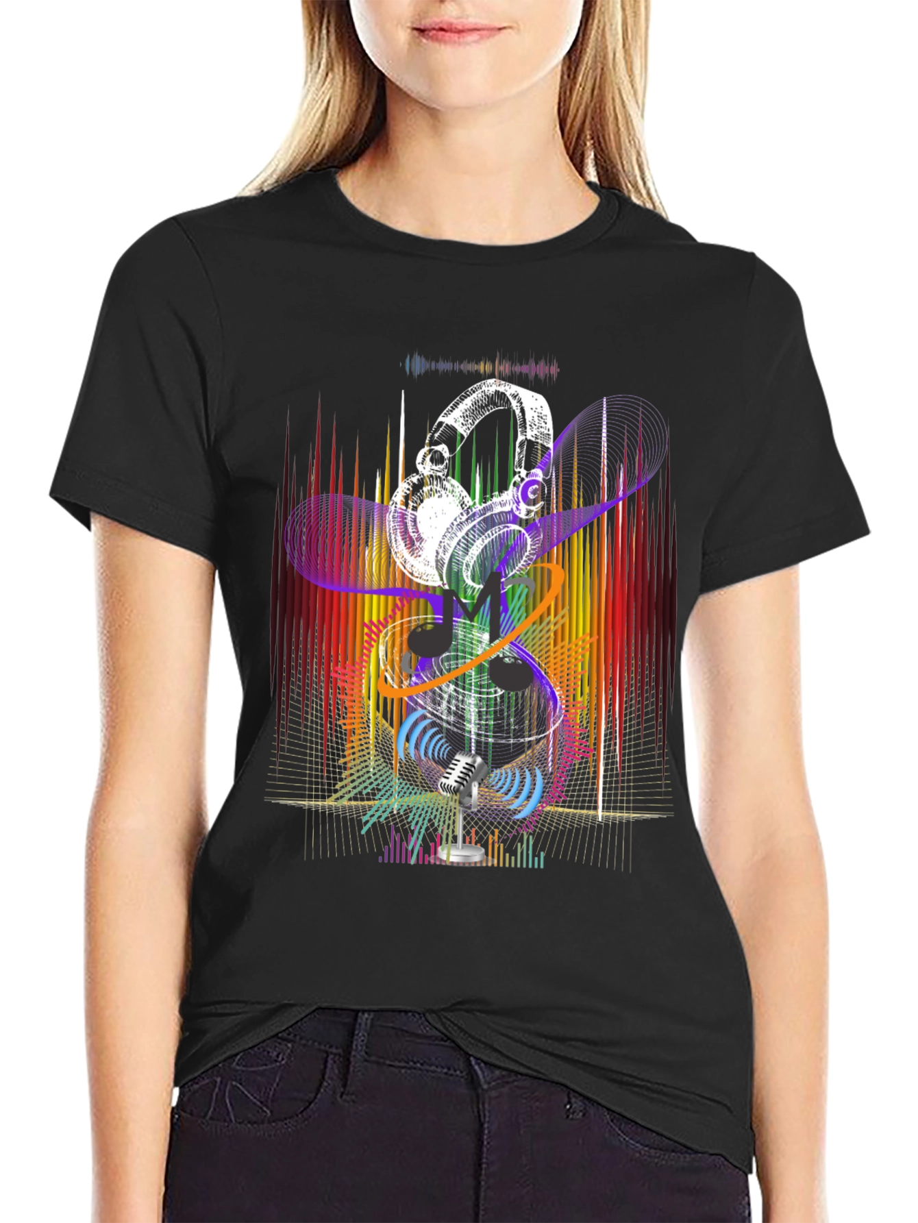 Retro Music Graphic T-Shirt - Headphones & Microphone