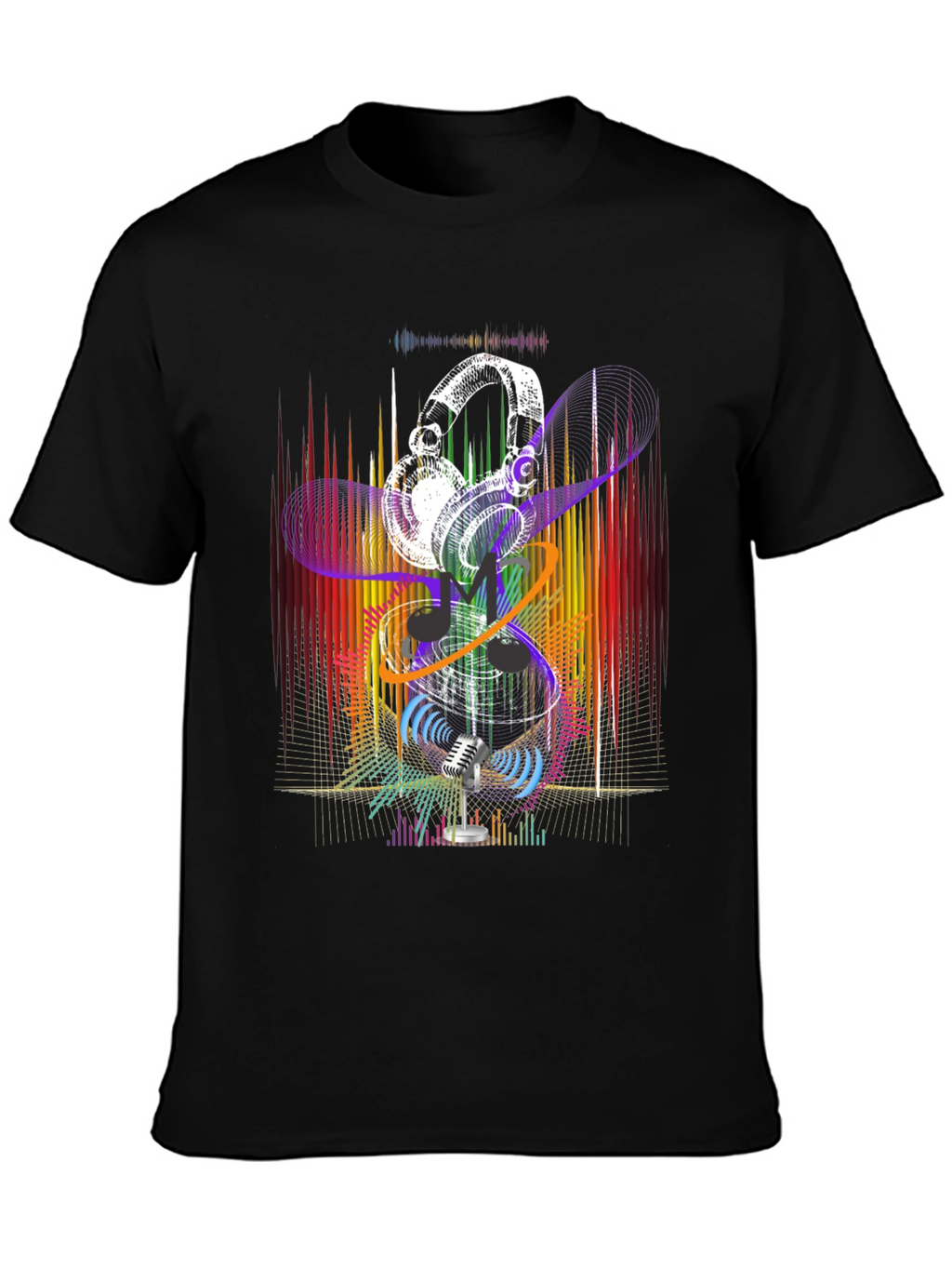 Retro Music Graphic T-Shirt - Headphones & Microphone