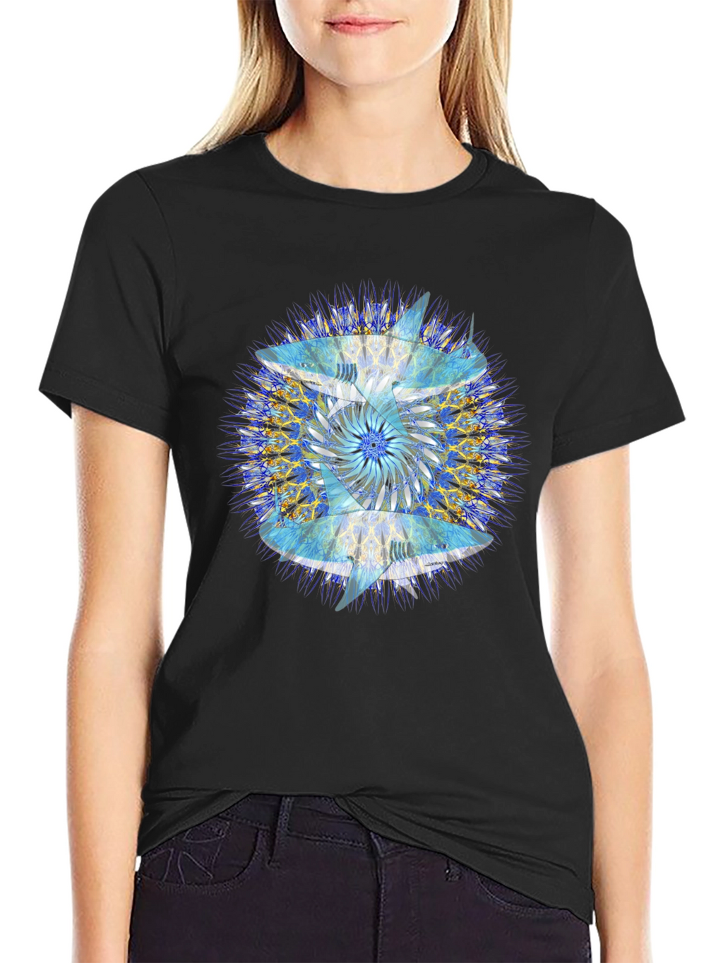 Abstract Mandala Print Black T-Shirt
