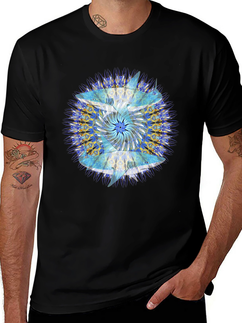 Abstract Mandala Print Black T-Shirt