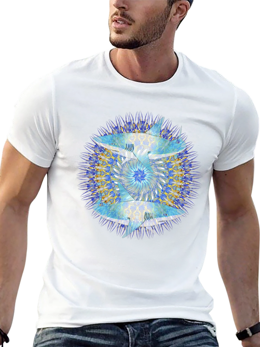 Abstract Mandala Print Black T-Shirt