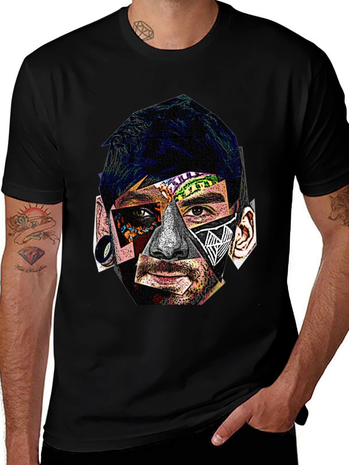 Abstract Portrait Graphic Black T-Shirt