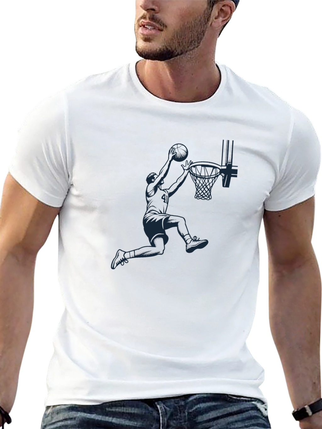 Basketball Dunk Graphic Tee - Black Cotton