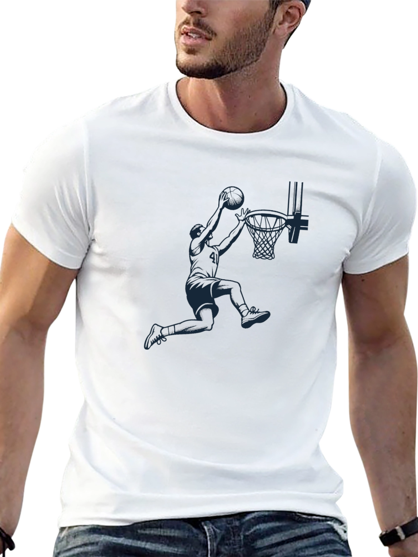 Basketball Dunk Graphic Tee - Black Cotton