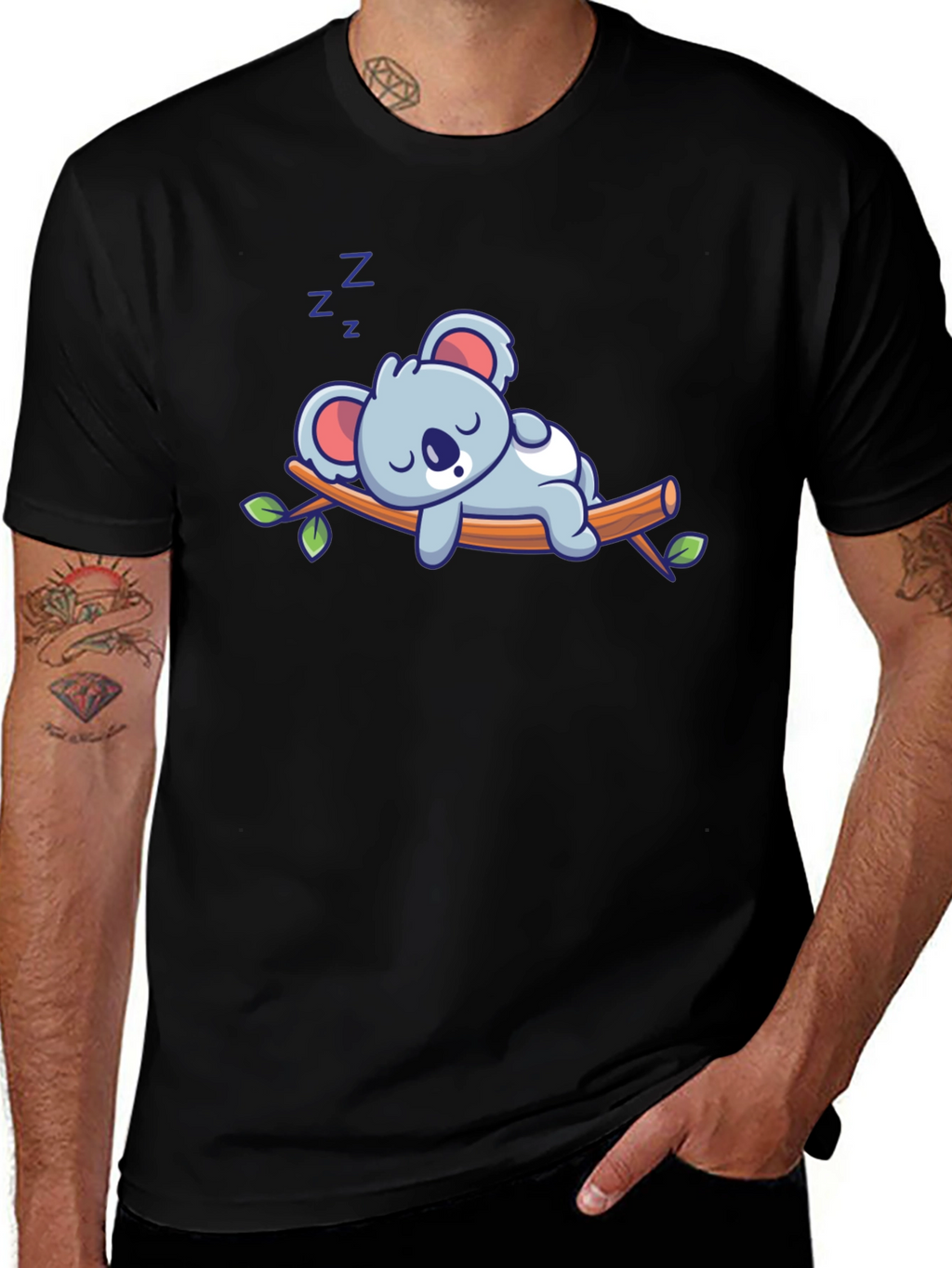 Cute Sleeping Koala T-Shirt - Black
