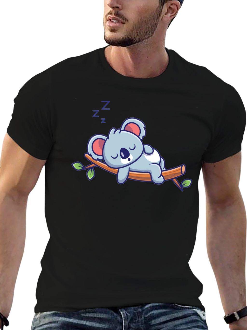 Cute Sleeping Koala T-Shirt - Black