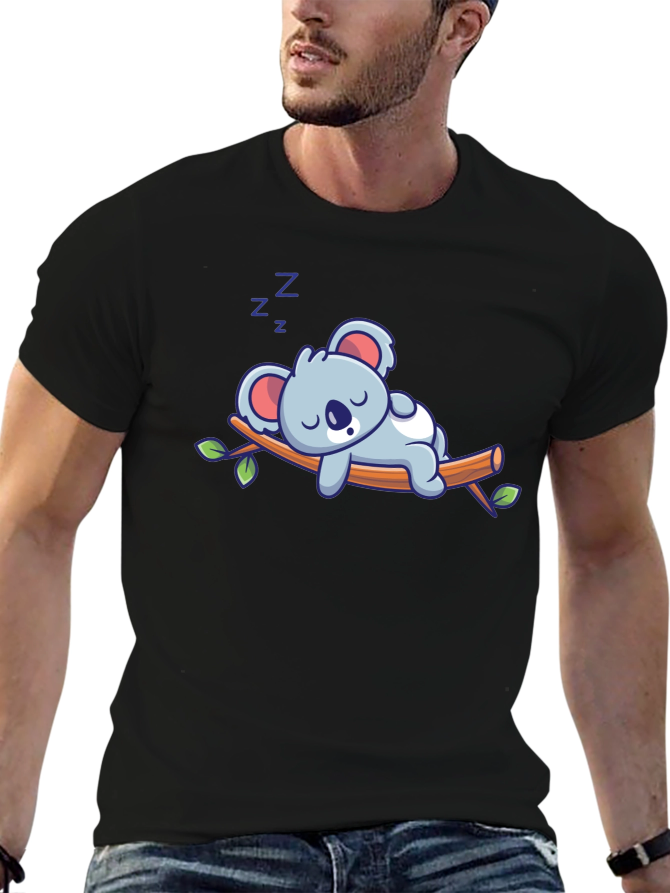 Cute Sleeping Koala T-Shirt - Black