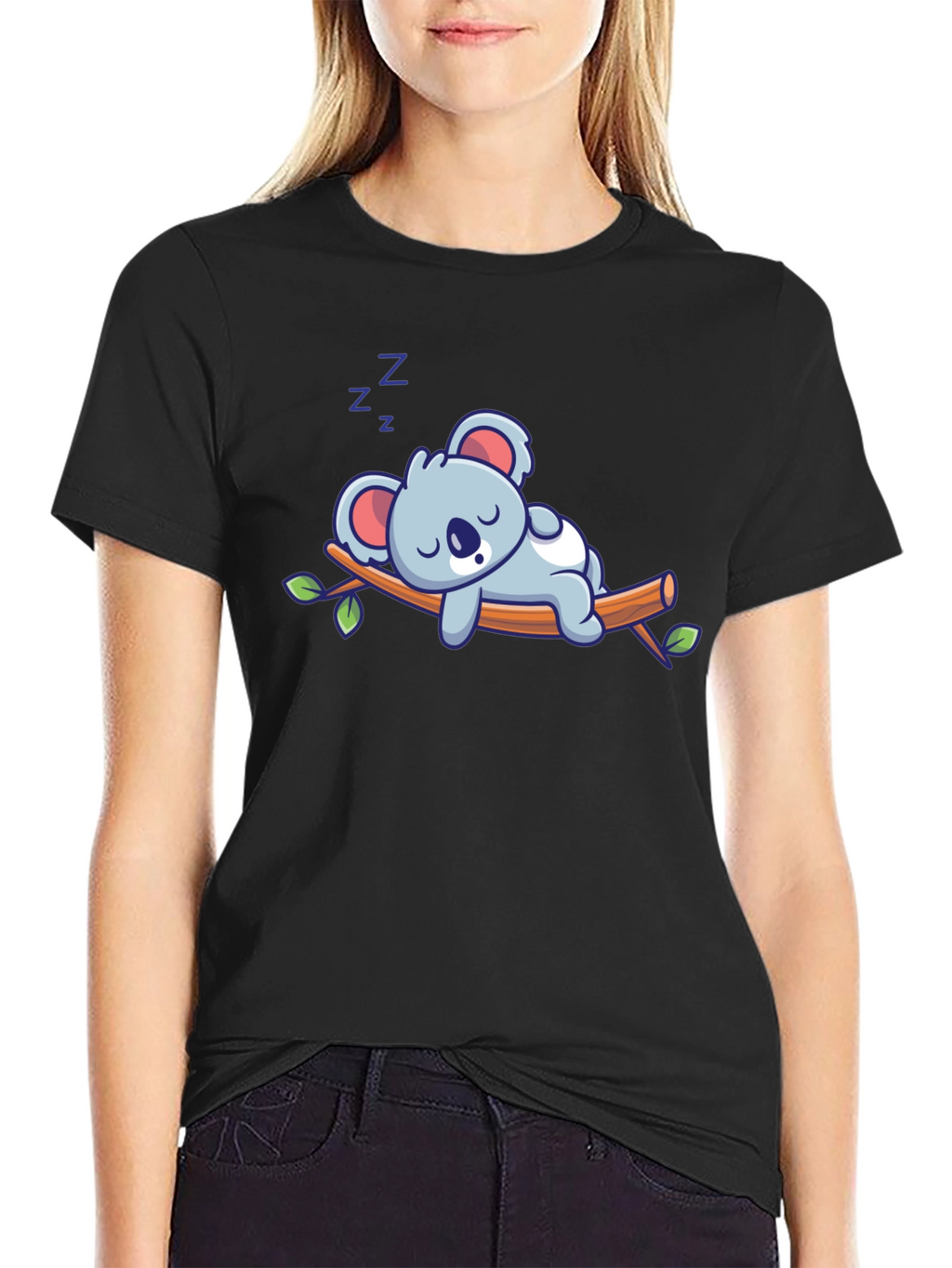 Cute Sleeping Koala T-Shirt - Black
