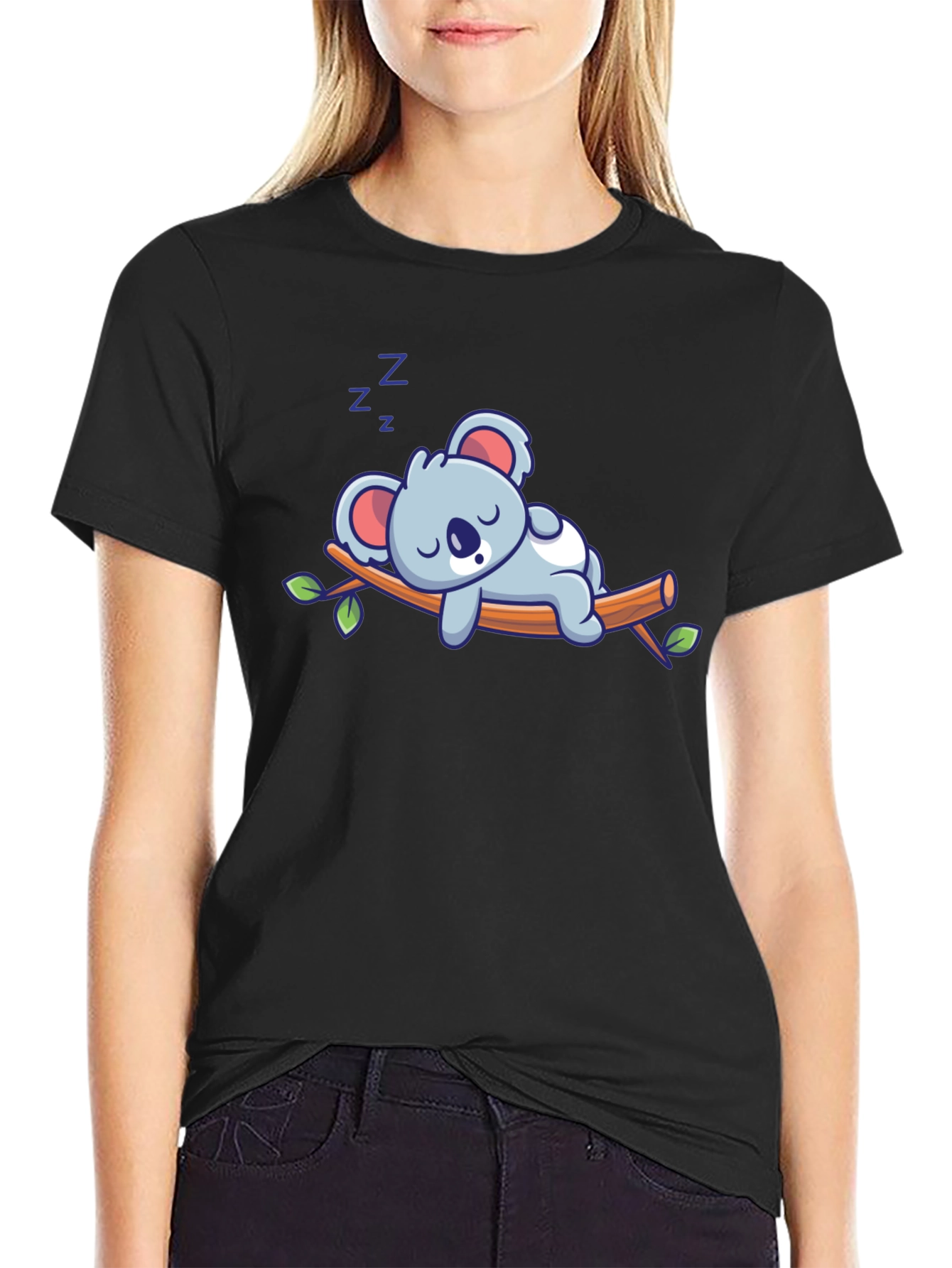 Cute Sleeping Koala T-Shirt - Black