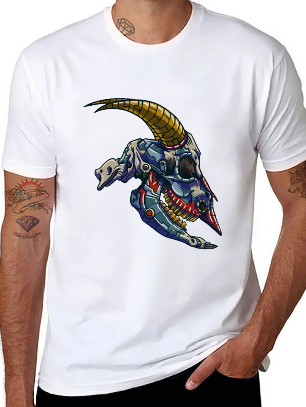 Cyber Goat Skull T-Shirt - Futuristic Design