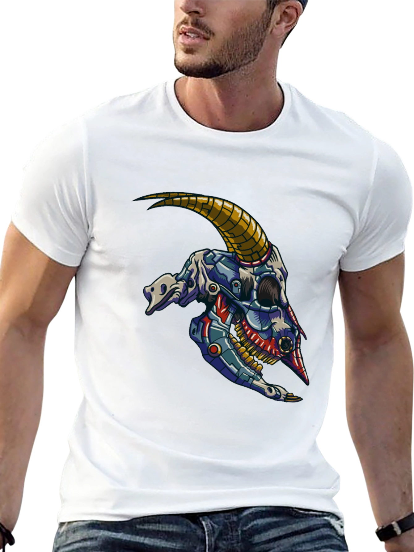 Cyber Goat Skull T-Shirt - Futuristic Design