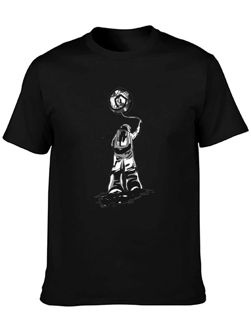 Astronaut Earth Balloon Graphic Tee - Trendy Black T-Shirt