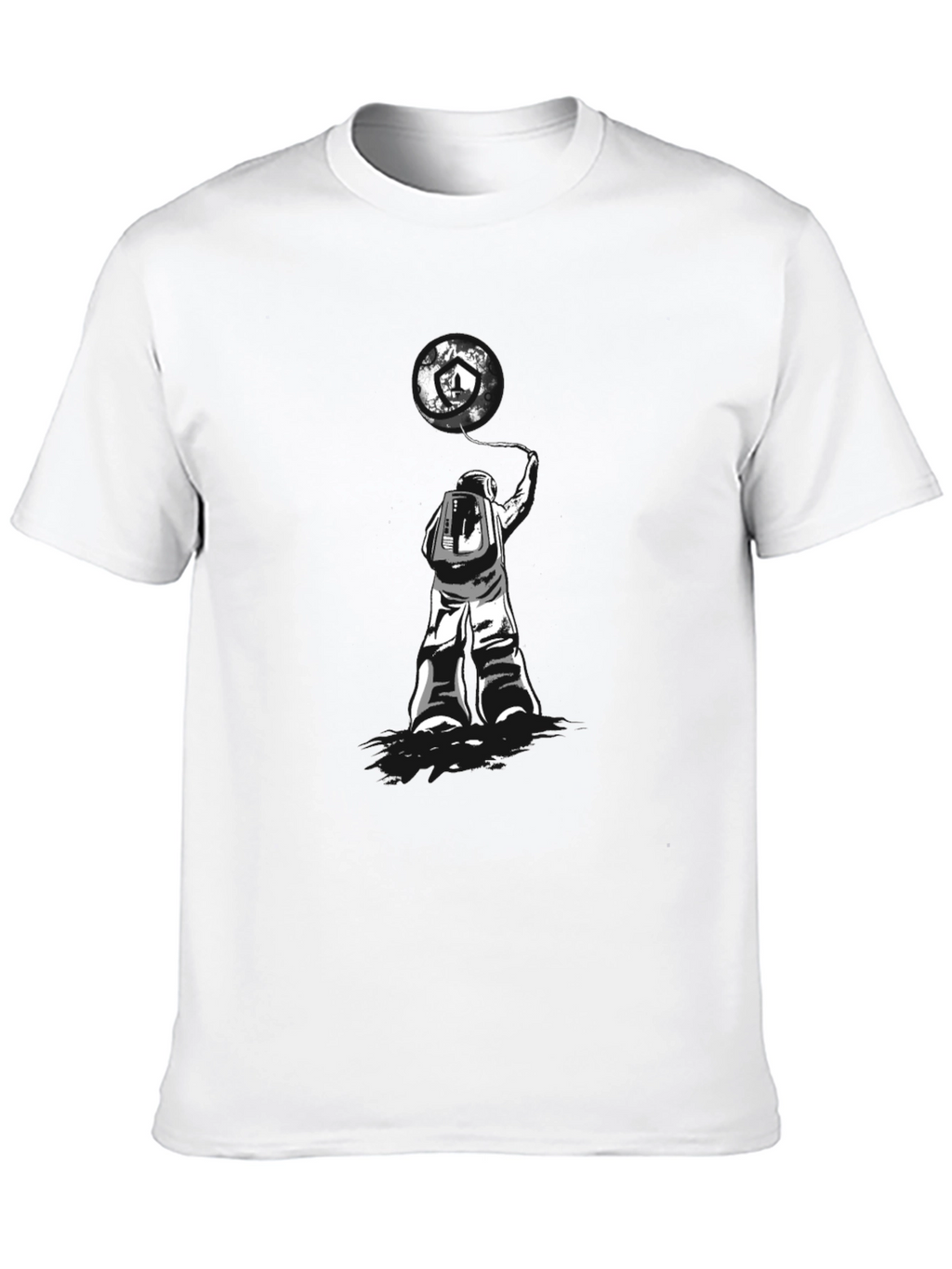 Astronaut Earth Balloon Graphic Tee - Trendy Black T-Shirt