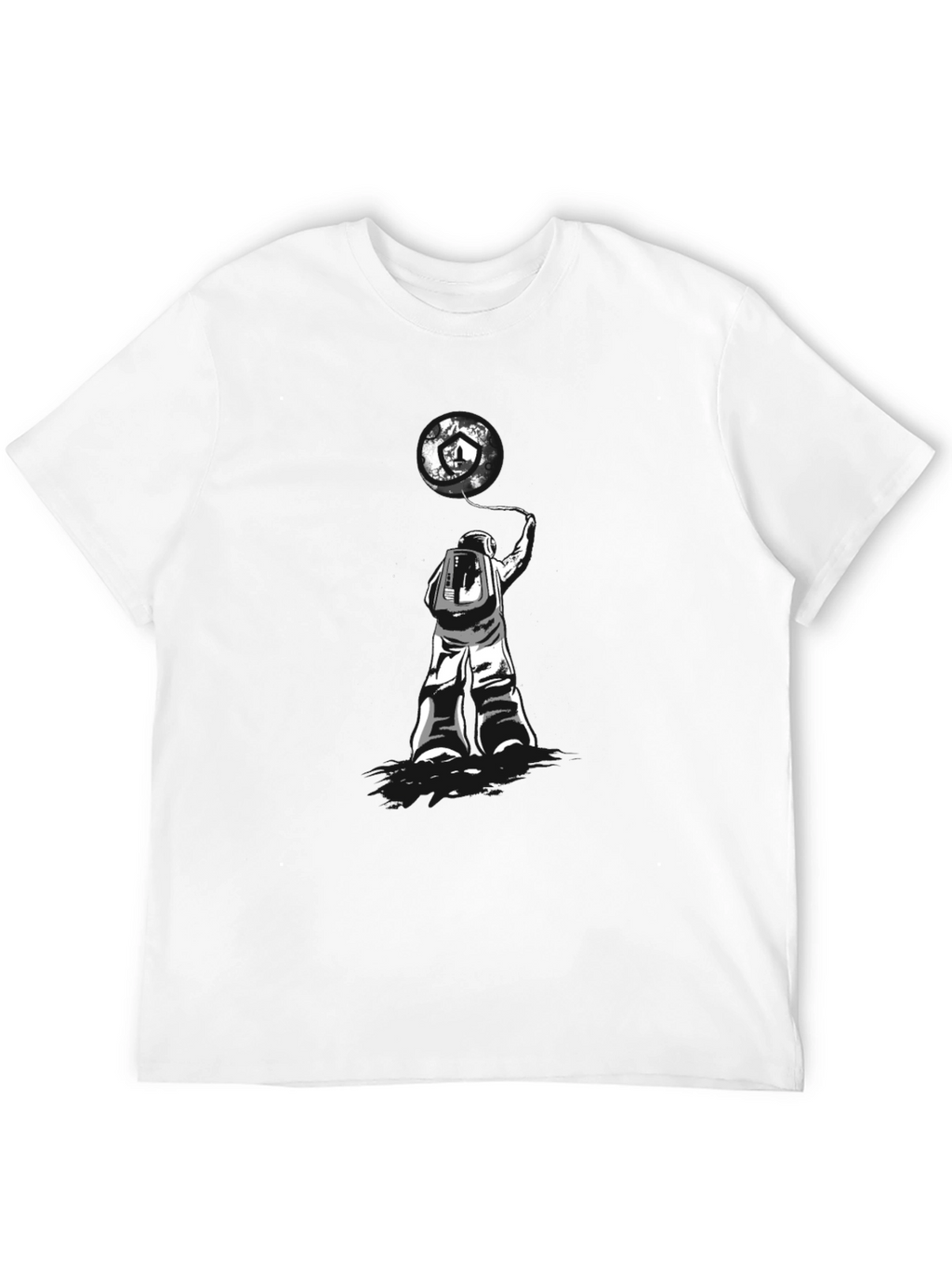 Astronaut Earth Balloon Graphic Tee - Trendy Black T-Shirt