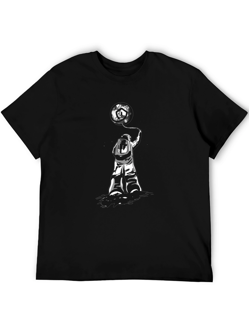Astronaut Earth Balloon Graphic Tee - Trendy Black T-Shirt
