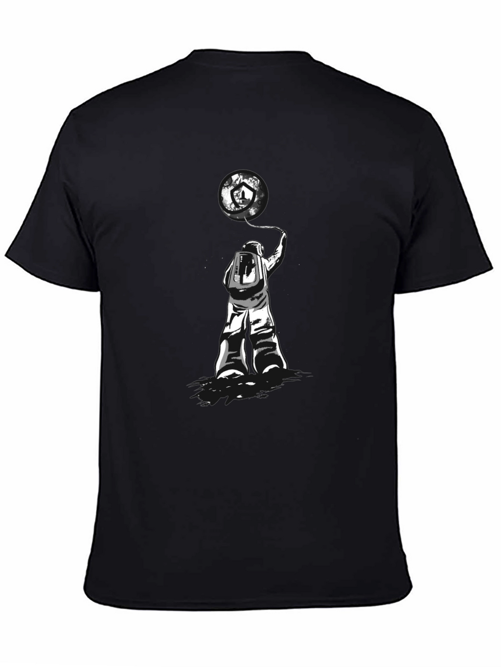 Astronaut Earth Balloon Graphic Tee - Trendy Black T-Shirt