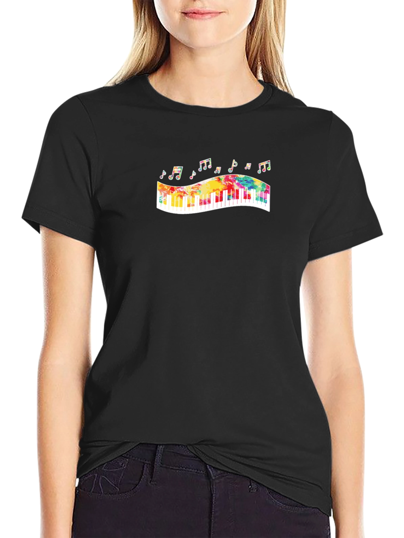 Colorful Keyboard Musical Notes Graphic Tee
